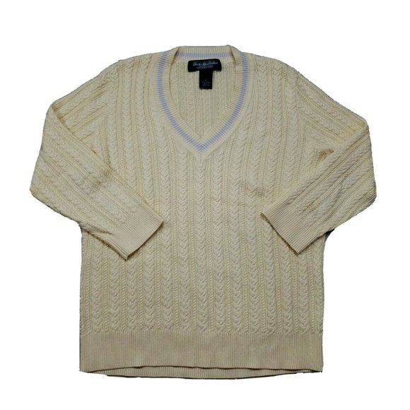 Brooks Brothers Country Club Large Yellow Cable Knit Pullover Sweater EUC - Picture 1 of 8